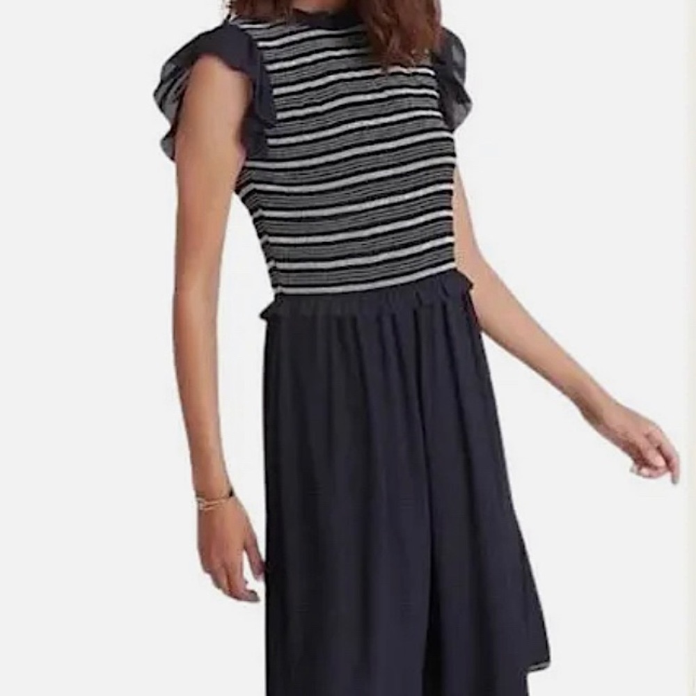 Smocked Top Blue and White Bodice Dress ANN TAYLOR